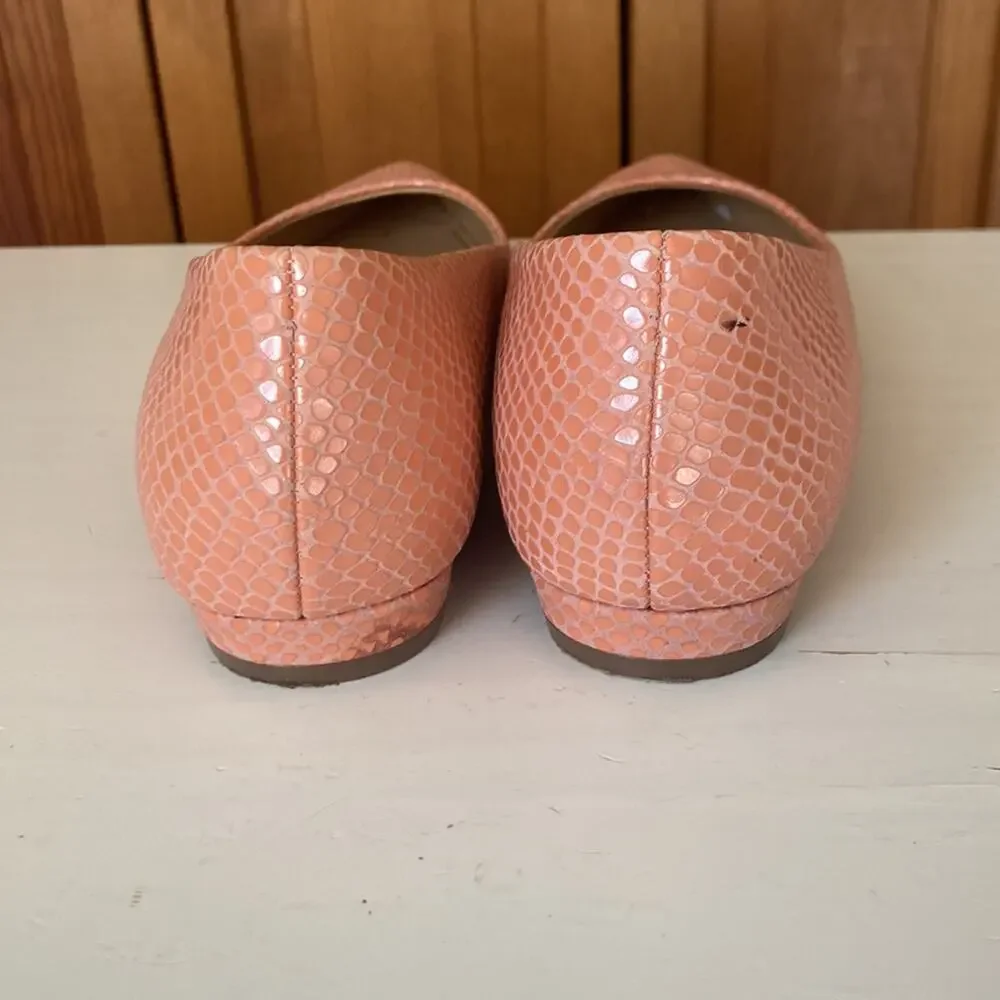 Vionic Peachy Pink Embossed Leather Lena Flats, Size 7